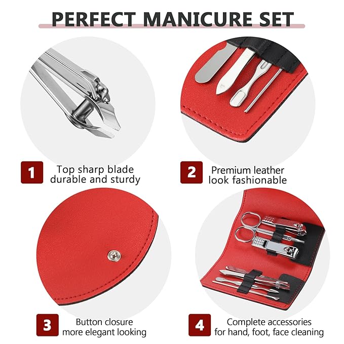 12 Set Manicure Set Bulk Mini Manicure Nail Clipper Kit 7 in 1 Stainless Steel Professional Nail Care Pedicure with Travel Portable Bag Grooming Kits for Christmas Women Men Home(Black)