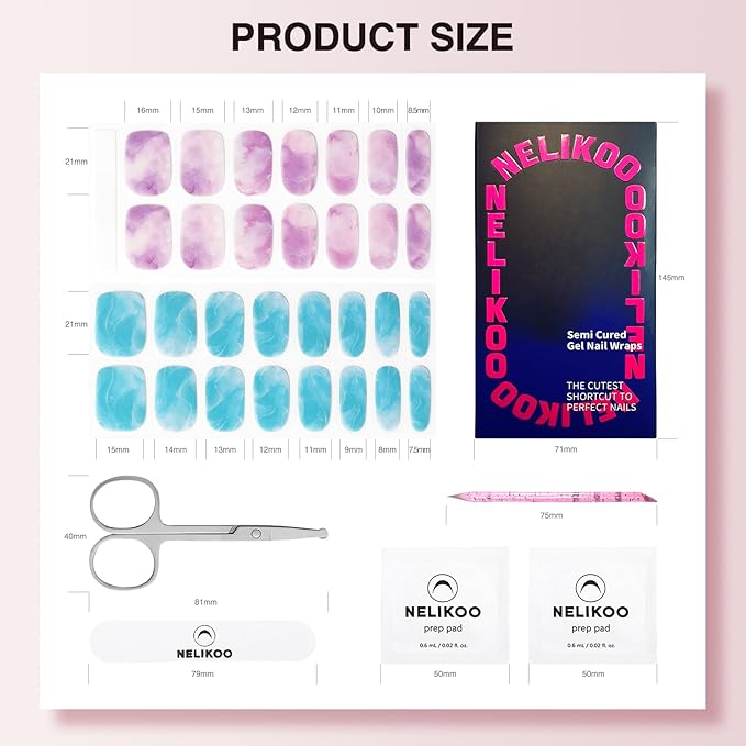 Semi Cured Gel Nail Strips - 30PCS Gel Nail Stickers for UV Light, Long-Lasting Gel Nail Wraps, Salon-Quality Semi Cured Nail Stickers, 2 Weeks Wear, Easy DIY Gel Manicure-Violet Ocean