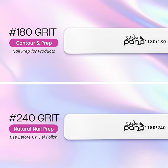 10PCS Jumbo Size PANA Professional Double Sided Nail Files - White, 60/60 Grit - Emery Board Nail Buffering File Manicure Pedicure Nail Polisher Washable