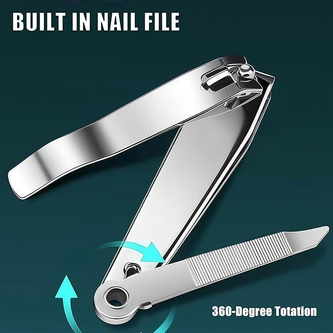 Large Finger Nail Clippers for Adult,10-Piece Nail Clippers Bulk for Men Women, Stainless Steel Long Handled Toenail Clippers 3.15 Inch Fingernail Clipper Set with Nail Cleaner/File