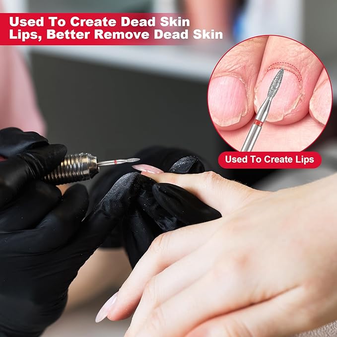 10pcs Diamond Flame Cuticle Drill Bits Set for Dead Skin 3/32'' Nails, Professional Safety Under Nail Cleaner Burr for Cuticle Dead Skin, Dry Manicure Pedicure Shape Remove Nail Salon Toolsv