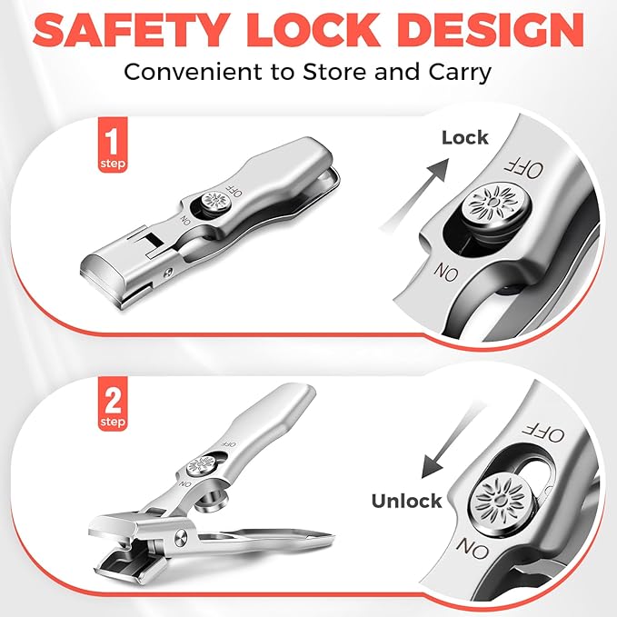 Toenail Clippers for Ingrown Thick Toenails, Large Toe Nail Clippers for Men with Catcher, Heavy Duty Straight Nail Clippers for Seniors with Long Handle & Safety Lock