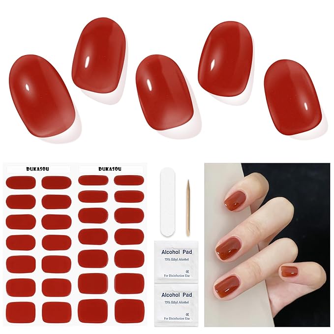 Semi Cured Gel Nail Strip, Caramel Macchiato |28 pcs Gel Nail Strips Work with Any UV Lamp, Salon Quality UV Nails Stickers, Easy to Apply for Home Nails DIY