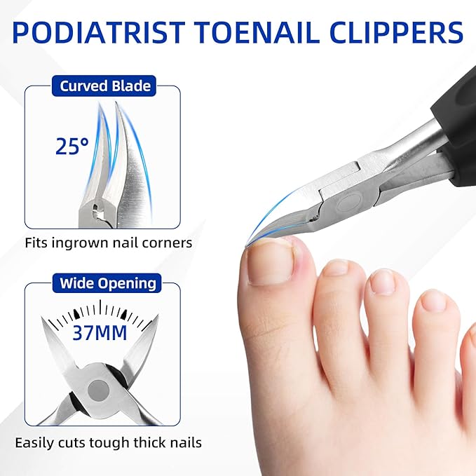 Thick Toenail Clippers for Mens, Professional Large Toe Nail Clippers for Thick Nails for Seniors, Heavy Duty Edgy Ingrown Toenail Clippers, Sharp Slanted Nail Cutter with Wide Jaw