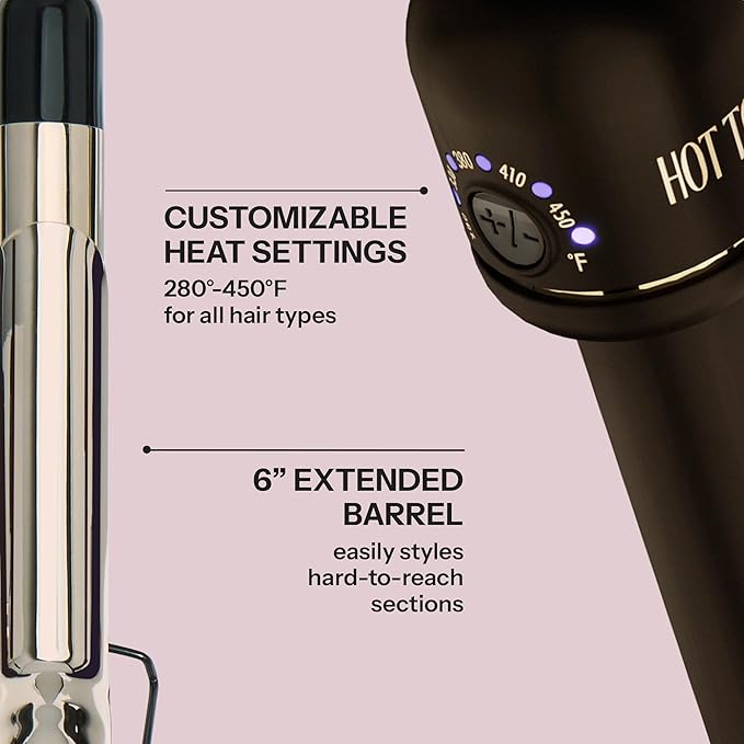 HOT TOOLS 24K Gold Professional 5/8" Extended Barrel Curling Iron with Clamp for Tight Curls - 24K Gold Technology for Long-Lasting Results & Longer Barrel for Easy Styling