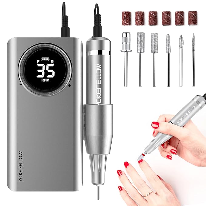 YOKE FELLOW Portable Nail Drill - 35000RPM Professional Nail Drill with HD LCD Display Electric Nail File Drills for Acrylic Nail Tools for Manicure Pedicure