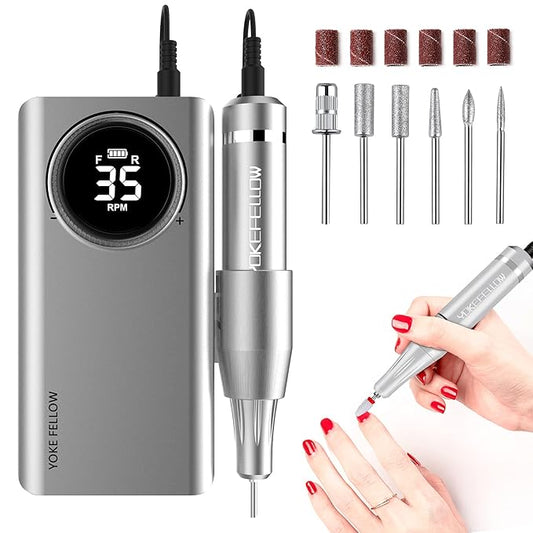YOKE FELLOW Portable Nail Drill - 35000RPM Professional Nail Drill with HD LCD Display Electric Nail File Drills for Acrylic Nail Tools for Manicure Pedicure
