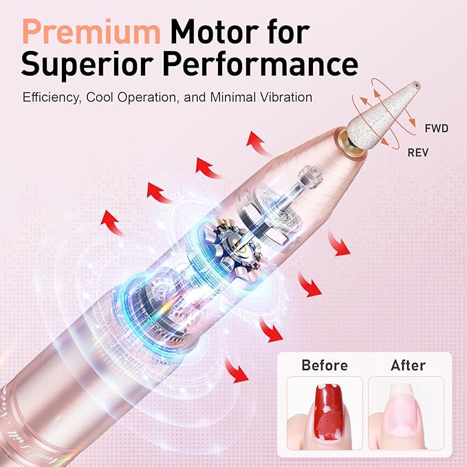 Cordless Nail Drill, Portable Electric Nail File with 11 in 1 Nail Drill Bits for Acrylic Gel Dip Powder Nails, Rechargable Efile Nail Drill Machine Kit for Home Manicure Pedicure, Gold