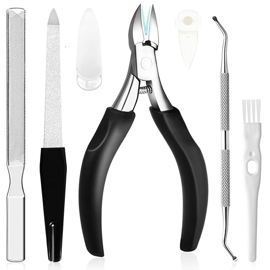 Toe Nail Clippers for Ingrown & Thick Toenails, 6PCS Professional Ingrown Toenail Removal Kit and Nail File & Toenail Lifter Pedicure Tools Kit for Seniors Gifts, Long Handle for Men
