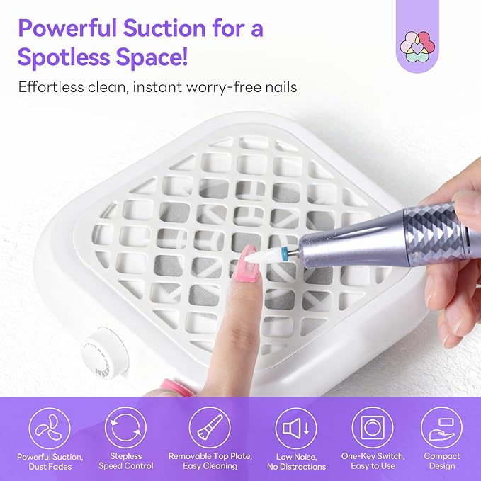 SAVILAND Advanced Nail Dust Collector: 5X Stronger Dust Collector Nail Tech & Portable Powerful Suction Nail Vacuum Dust Collector for Nails 6000 RPM Nail Tech Must Have Speed Nail Dust Fan for Home