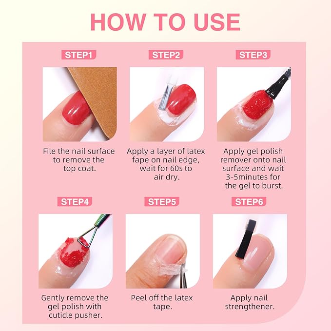 Gel Polish Remover Kit for Nails, 15ml Gel Polish Remover with 15ml Liquid Peel off Latex Tape, Fast Removal in 3-5 Minutes, No Soaking Or Wrapping, Peel Off Barrier Protector