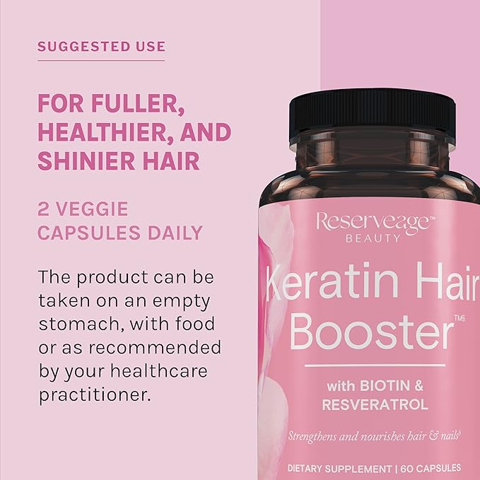 Reserveage Ultra Collagen Booster & Keratin Hair Booster - Features Dermaval, Biotin & Resveratrol - Support Hair & Skin - 60 Ultra Collagen Capsules, 60 Keratin Capsules