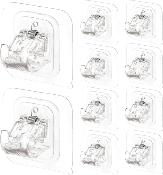 10PCS Curtain Rods No Drilling,Bracket No Drill Curtain Rod Brackets Self Adhesive Curtain Rod Holders Nail Free Adjustable Curtain Rod Hooks Curtain Hangers for Bathroom Kitchen Bathroom Hotel