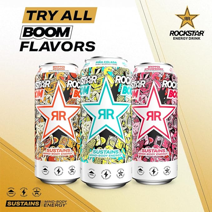 Rockstar Energy Drink Boom Whipped Orange, 16 Fl Oz (Pack of 12)