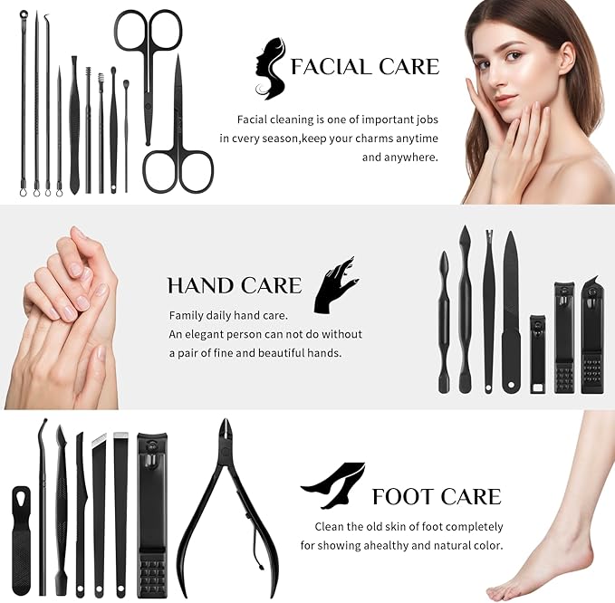 Manicure Set Professional Nail Clipper Kit-26 Pieces Stainless Steel Manicure Kit,Nail Care Tools with Luxurious Travel Case