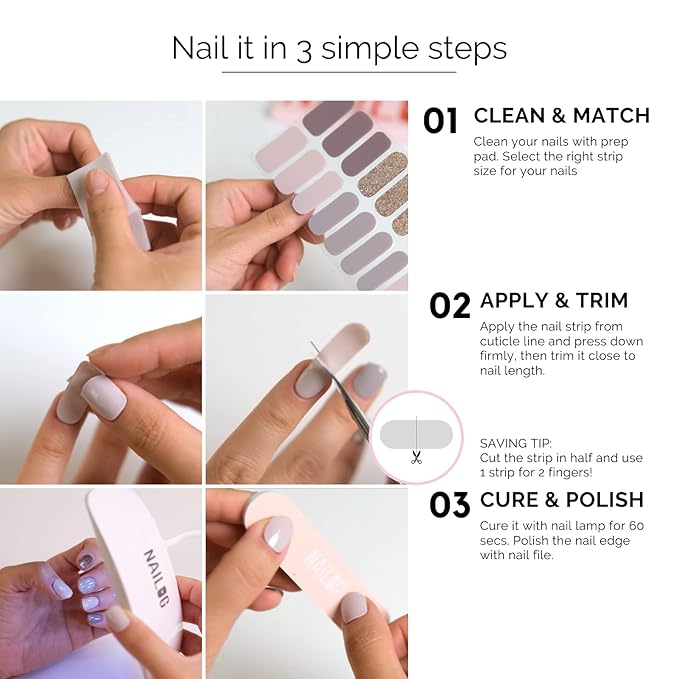 NAILOG Semi Cured Gel Nail Strips, Extra Long Nail Polish Strips (20 Peices), Long Lasting Semi Cured Nail Stickers with Soft Glossy Gel Finish, Dandelion