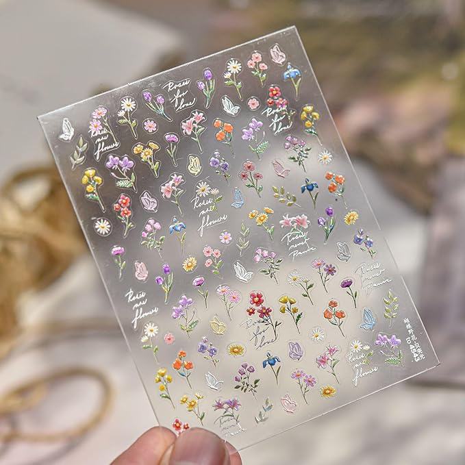 1 Sheets Wild Flower Nail Stickers for Nail Art, Embossed Shell Light Self-Adhesive Daisy Butterfly Nail Decals, Nail Supplies Nail Art Designs Accessories for Women and Girls Manicure DIY Decoration