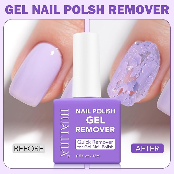 Gel Nail Polish Remover, Gel Polish Remover for Nails Kit with Cuticle Pusher & Scraper, Don't Hurt Your Nails, Easily & Quickly Remove Nail Polish in 3-5 Minutes (15ML)