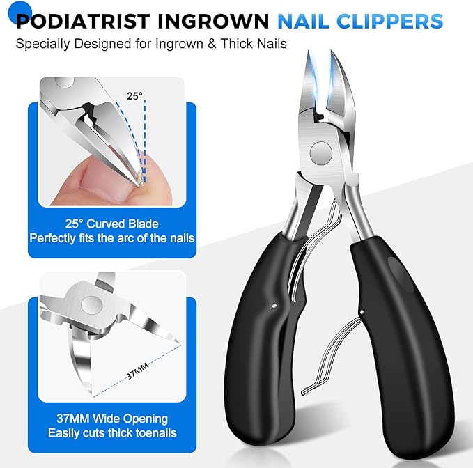 Long Handled Ingrown Toenail Clippers for Seniors Thick Toenails, 2025 Angled Head Large Toe Nail Clippers for Thick Nails, Heavy Duty Large Nail Clippers for Men Women with Mess Free Catcher