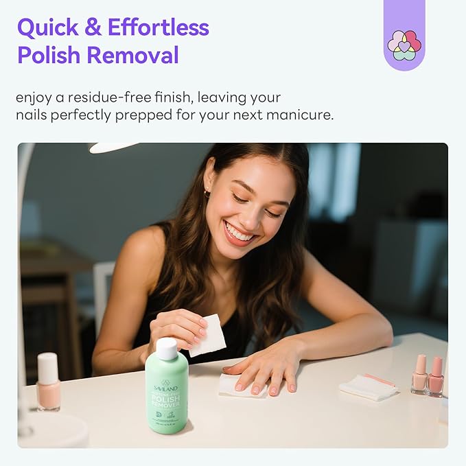 SAVILAND Plant-Based & Natural Nail Polish Remover: Non Acetone Nail Polish Remover Gentle Non Toxic Fingernail Removal with Shea Butter Castor Oil Vitamin E for Nail Care Home 200 ML