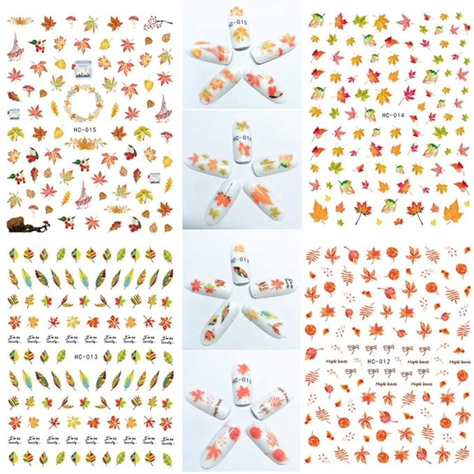 Kalolary Autumn Fall Nail Art Stickers Decals Maple Leaves Decals 3D Nail Stickers Harvest Pumpkin Maple Leaves Sunflower Squirrel for Women Girls Kids DIY Nail Design-12 Sheets