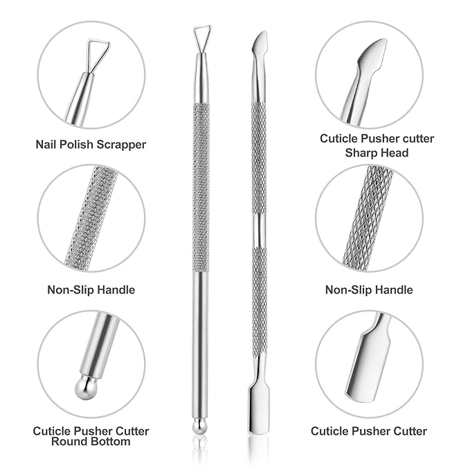 YINYIN Professional Stainless Steel Nippers, Cutter Clippers, Cuticle Remover, Trimmer with Pusher, Pedicure Manicure Tools for Fingernails and Toenails, Sliver