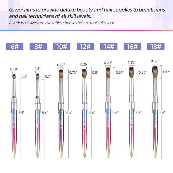 100% Kolinsky Acrylic Nail Brush Size18,Pure Handmade Round Shape (Size 8/10/12/14/16/18) Nail Brushes for Acrylic Application Professional Nail Art Brush Manicure for Women (#18)