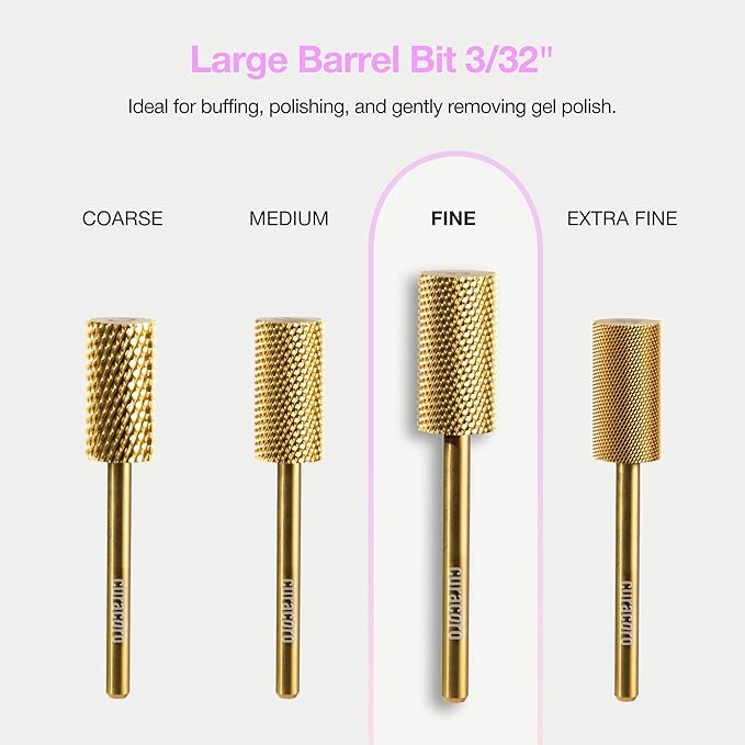 Curacoro Nail Drill Bits 3/32'' - Safe Smooth Stop Large Barrel Carbide Bit (Fine), Gently Bits for Removal & Nail Enhancement, for Nail Beds, Nail Art Pedicure Manicure Salon & Home