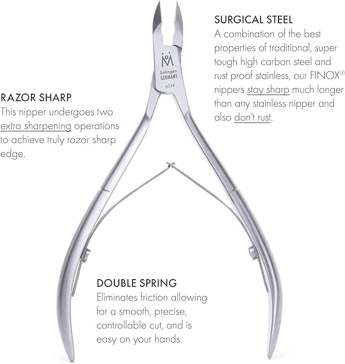 GERMANIKURE Professional Cuticle Nipper in Leather Case, Double Sharpened, Single Spring, Ethically Made in Solingen Germany