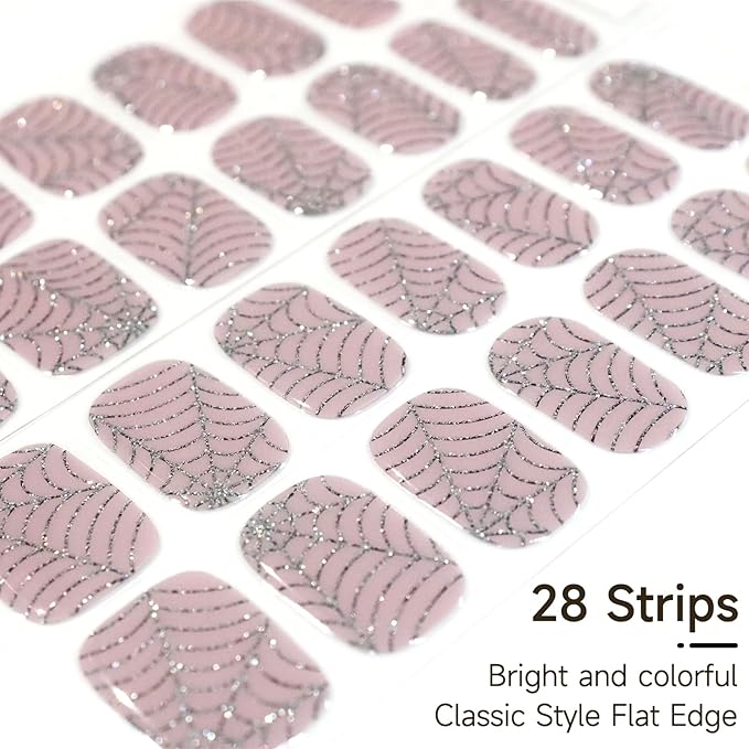 Semi Cured Gel Nail Strips, Halloween Spider Web | 28 pcs Gel Nail Strips Work with Any UV Lamp, Salon Quality UV Nails Stickers, Easy to Apply for Home Nails DIY