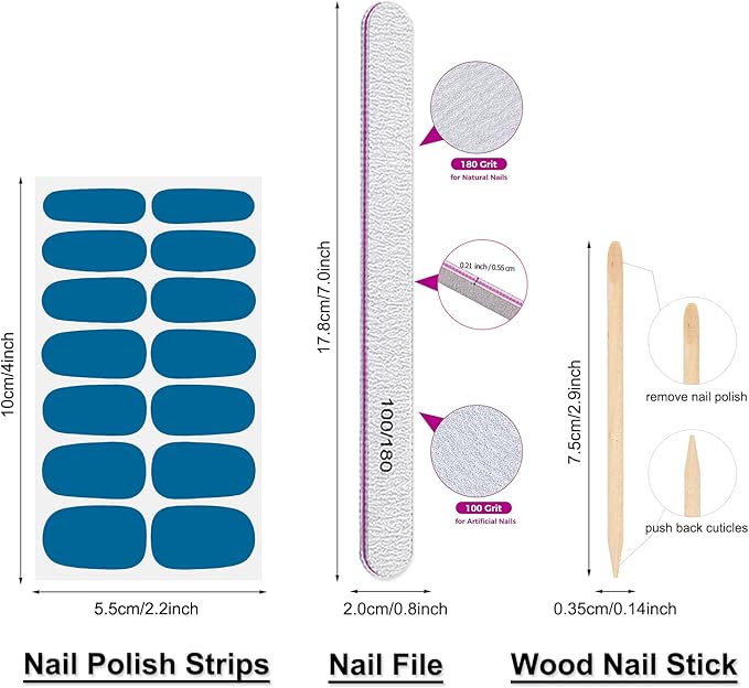 Solid Color Nail Wraps, DANNEASY 24 Sheets Nail Polish Strips Self Adhesive Nail Polish Stickers Gel Nail Strips Fingernails Manicure Stickers for Nail Art with 1pc Nail File, Cuticle Stick