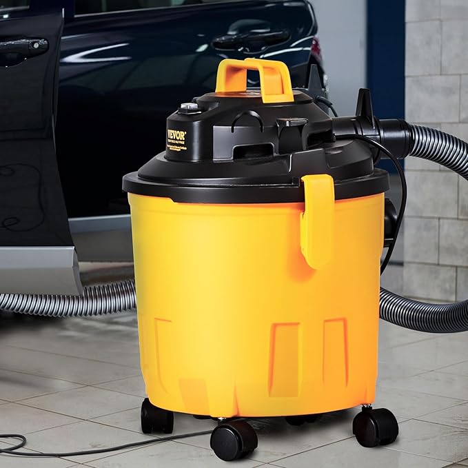 VEVOR Shop Vac Wet and Dry Vacuum Cleaner 5 Gallon 6 Peak HP - Powerful Suction with Blower Function & Attachments 2-in-1 Crevice Nozzle - Perfect for Car Carpet Debris Pet Hair Black/Yellow