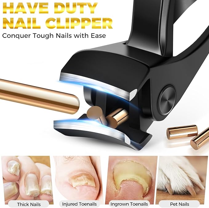 Toenail Clippers for Men Thick Toenails- Stocking Stuffers for Men 2025 Sharp Heavy Duty Toenail Clippers w Wide Opening, 5PCS