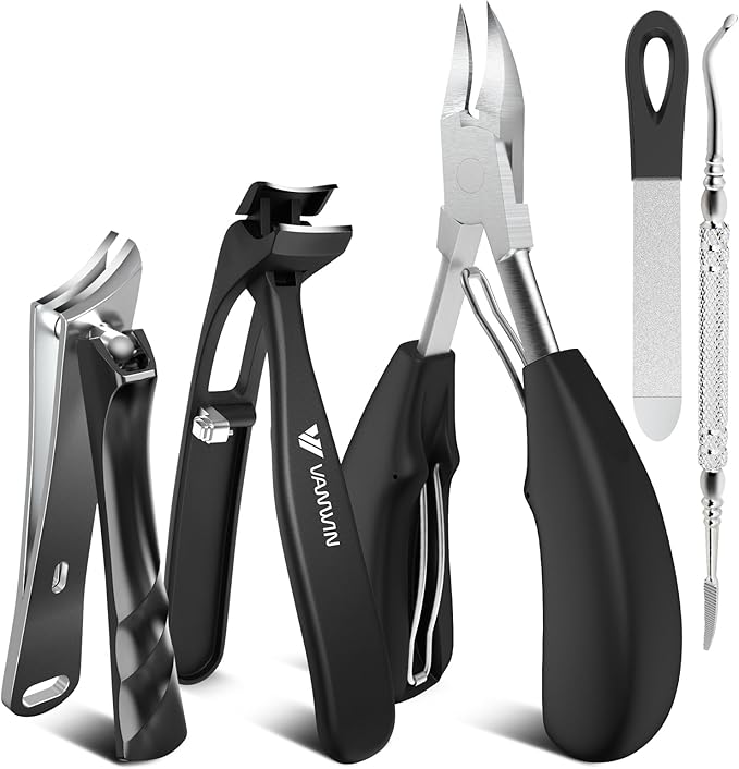 Toenail Clippers for Thick Toenails for Seniors, Angled Head Large Toe Nail Clippers for Thick Nails for Men, Heavy Duty Ingrown Toenail Clippers with Wide Jaw, Sharp Slanted Nail Cutter Black
