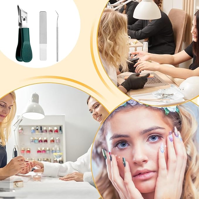 Eagle Beak Beveled Nail Clippers, 3Pcs Wide Jaw Opening Anti-Splash Slanted Nail Clipper, Long Handle Wide Jaw Opening Anti-Splash Slanted Edge Nail Clipper for Thick Nails,Seniors&Ingrown Care(Green)