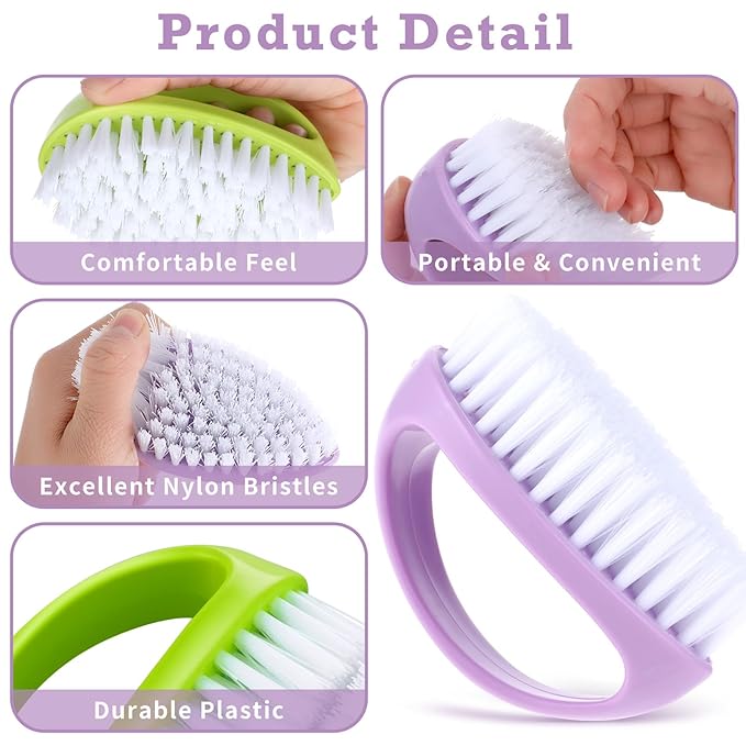 2 Pcs Hand and Nail Brush, Heavy Duty Scrub Clean Brushes with Nylon Bristles for Cleaning Soft Stiff Fingernails Fingers Toes and Nails Men Women(Green, Purple)