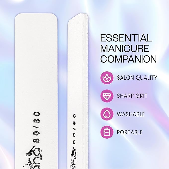10PCS Jumbo Size PANA Professional Double Sided Nail Files - White, 80/80 Grit - Emery Board Nail Buffering File Manicure Pedicure Nail Polisher Washable