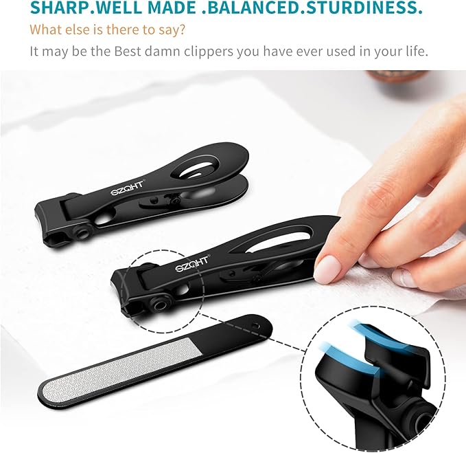 SZQHT Extra Wide Jaw Opening Nail Clippers for Thick Nails Cutter for Ingrown Toenail Clippers & Fingernails Manicure Set,Pedicure Kit,Men & Women(Black)