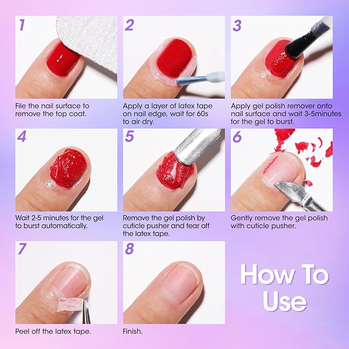 Gellen Gel Nail Polish Remover, 2-Pack Professional Quick Gel Remover for Nails 3-5 Minutes, Liquid Latex for Nails Pink, Safe & Easy Nail Polish Removal, No Need for Foil Soaking, Gifts for Women