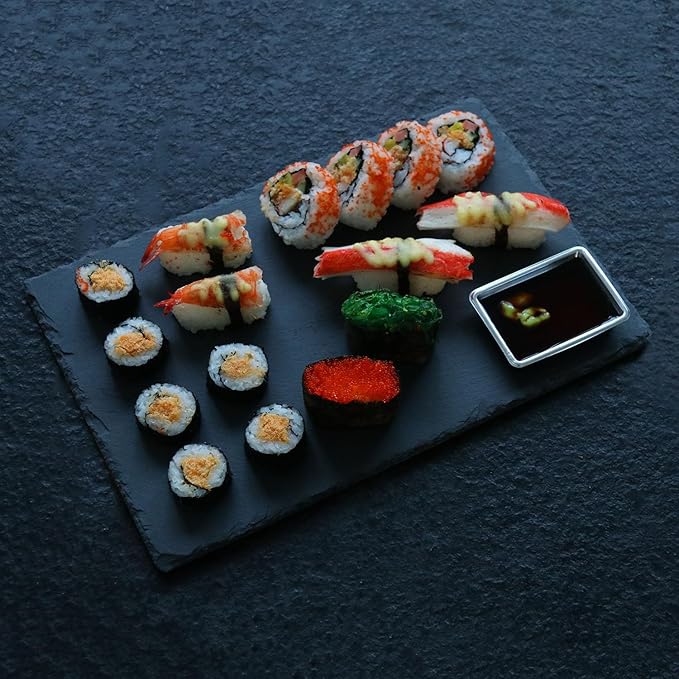 10 Pack 12 x 8 Inch Slate Cheese Boards, Black Rectangle Slate Charcuterie Boards, Natural Charcuterie Stone Plates for Parties, Gifts, and Special Events, Cheese, Sushi, Food.