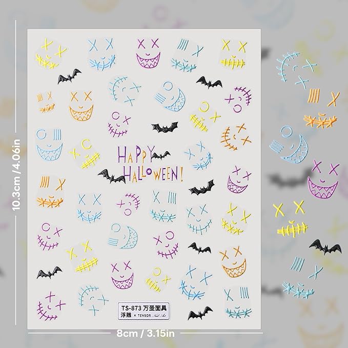 Halloween Nail Stickers for Nail Art - Nail Mask Nail Art Sticker Halloween 5D Embossed Nail Decals Self-Adhesive Nails Supply Manicure Stickers for Nails Decoration