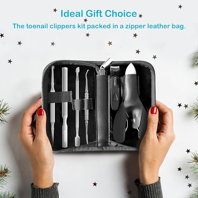 Toenail Clippers for Thick Toenails, Heavy Duty Toe Nail Clippers for Seniors Ingrown Toenail, Angled Head Nail Clippers for Men & Women, Professional Nail Cutter Podiatrist Toenail Clippers Kit-6 Pcs