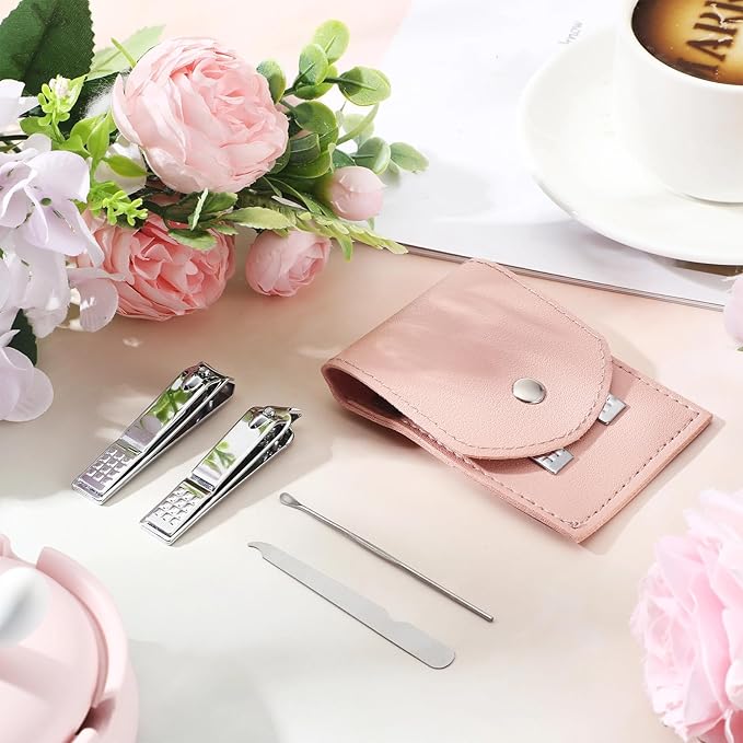 Lasnten 24 Set Christmas Manicure Set Bulk Nail Clippers Grooming Nail Kit Stainless Steel Professional Pedicure Kit Pedicure Tools with Travel Case Gifts for Xmas Men Women(4 in 1,Pink)