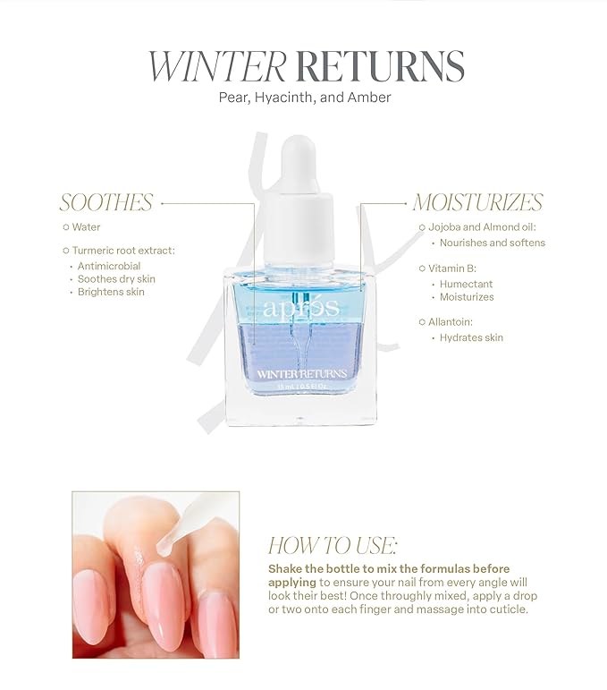 Apres Light & Shadow Cuticle Serum, Nourishing Blend of Almond and Jojoba Oil, Vitamin B and Turmeric, Cuticle Repair Oil 15 mL (15 ml, Winter Returns (Pear, Hyacinth, and Amber))