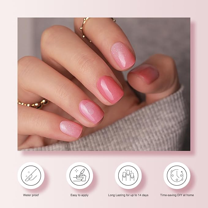 Semi Cured Gel Nail Strips - 30PCS Gel Nail Stickers for UV Light, Long-Lasting Gel Nail Wraps, Salon-Quality Semi Cured Nail Stickers, 2 Weeks Wear, Easy DIY Gel Manicure-Cupid’s Blush
