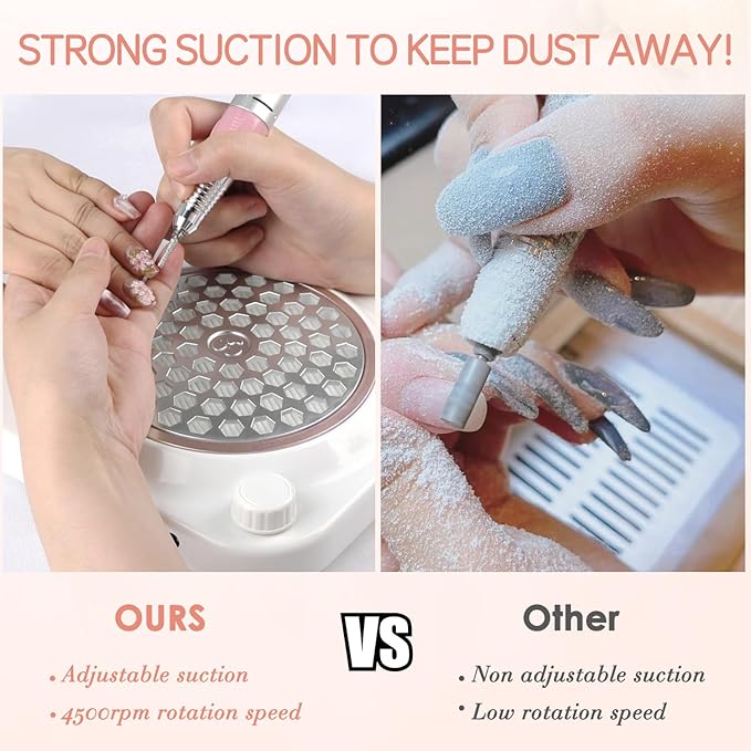 Portable Nail Dust Collector for Acrylic Nails 48W Powerful Dust Collector Nails with Filter, Nail Duster Collector Vacuum with Adjustable Speed Electric Dust Suction Machine for Manicure Home Salon