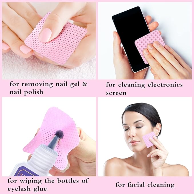 Pink Lint Free Nail Wipes with Storage Case- 1080PCS Super Absorbent Nail Polish Remover Pads- Disposable Lint Free Wipes for Nail Polish Removal, lash Extensions Application, Nail Care