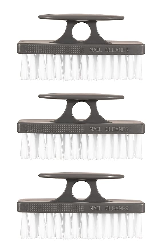 Superio Stiff Nail Brush Cleaner with Handle- 3 Pack Durable Brush Scrubber to Clean Toes, Fingernails, Hand Scrubber All Surface Cleaning, White Heavy Duty Scrub Brush Stiff Bristles, Easy to Hold