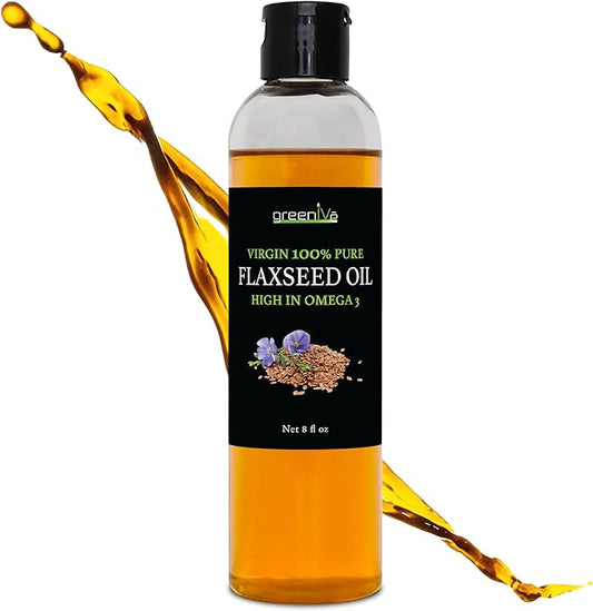GreenIVe Flax Seed Oil Organically Grown100% Pure Cold Pressed High Vegan Omega Fatty Acids (8 Fl Oz)
