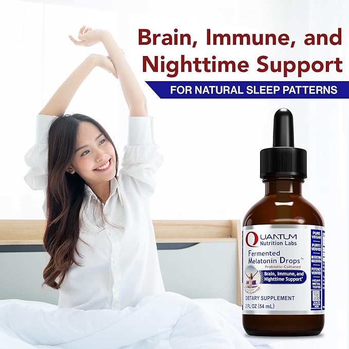 Quantum Nutrition Labs Fermented Melatonin Drops - Melatonin Liquid for Adults, Sleep Support, Made with Organic Ingredients, Vegan Friendly - 2 Fl Oz (54 Servings)